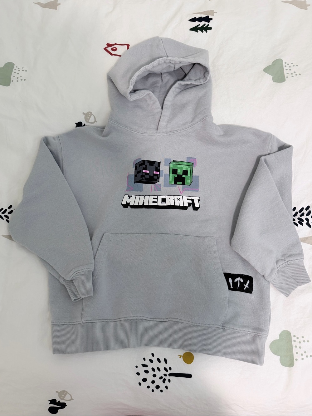 Zara Kids Light Gray Minecraft Hoodie with Creeper & Enderman Graphics